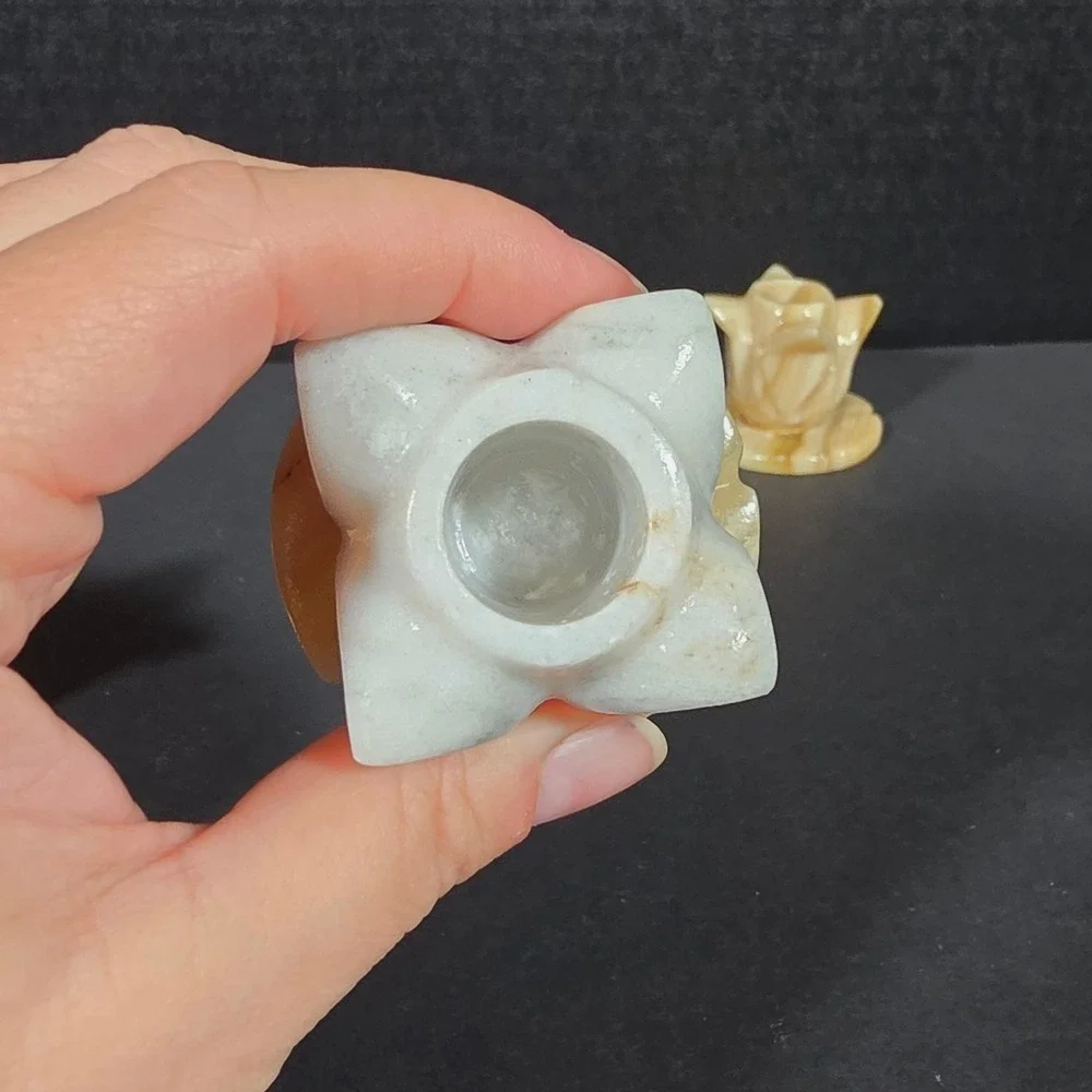 Set of 3 Vintage Carved Marble Onyx Stone‎ Candle Stick Holder Tulip Design